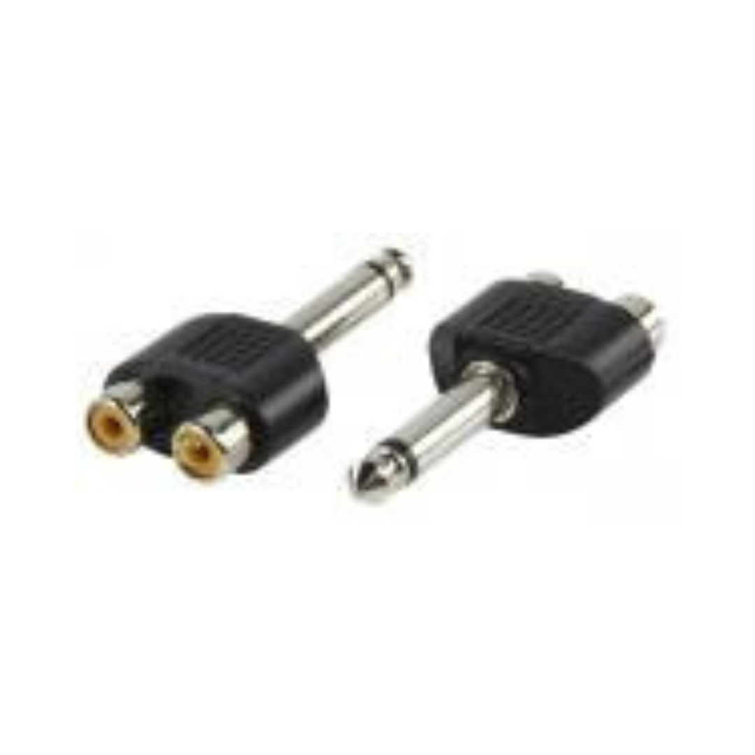 Conector Jack 6.35mm Mono Macho a 2 Rcas Hembra Adaptadores Audio