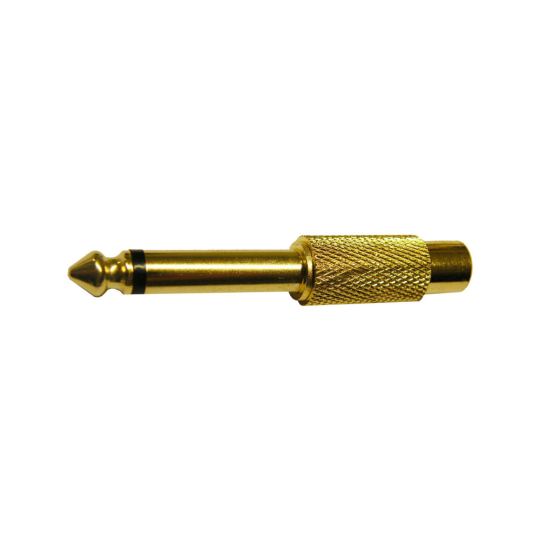 Conector dorado de Jack Mono 6.35mm Macho a Rca Hembra