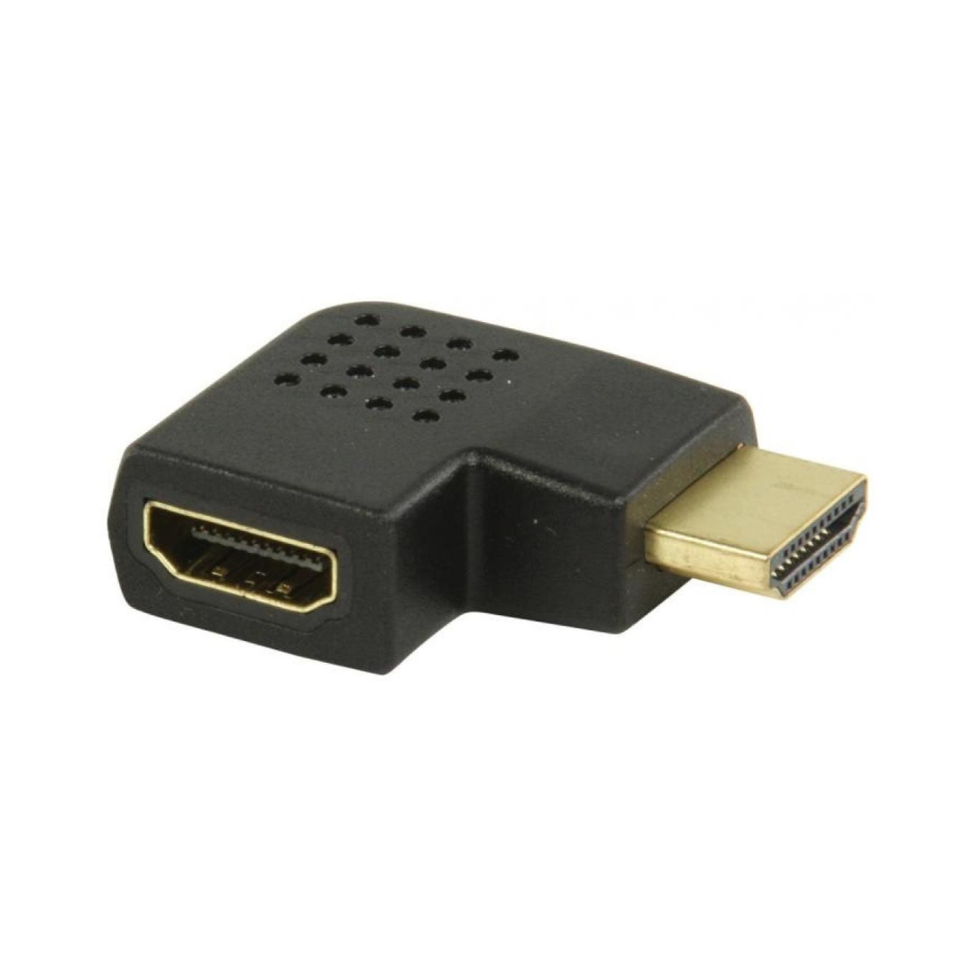 Adaptador HDMI con conector HDMI en ángulo hacia la derecha entrada HDMI en color negro