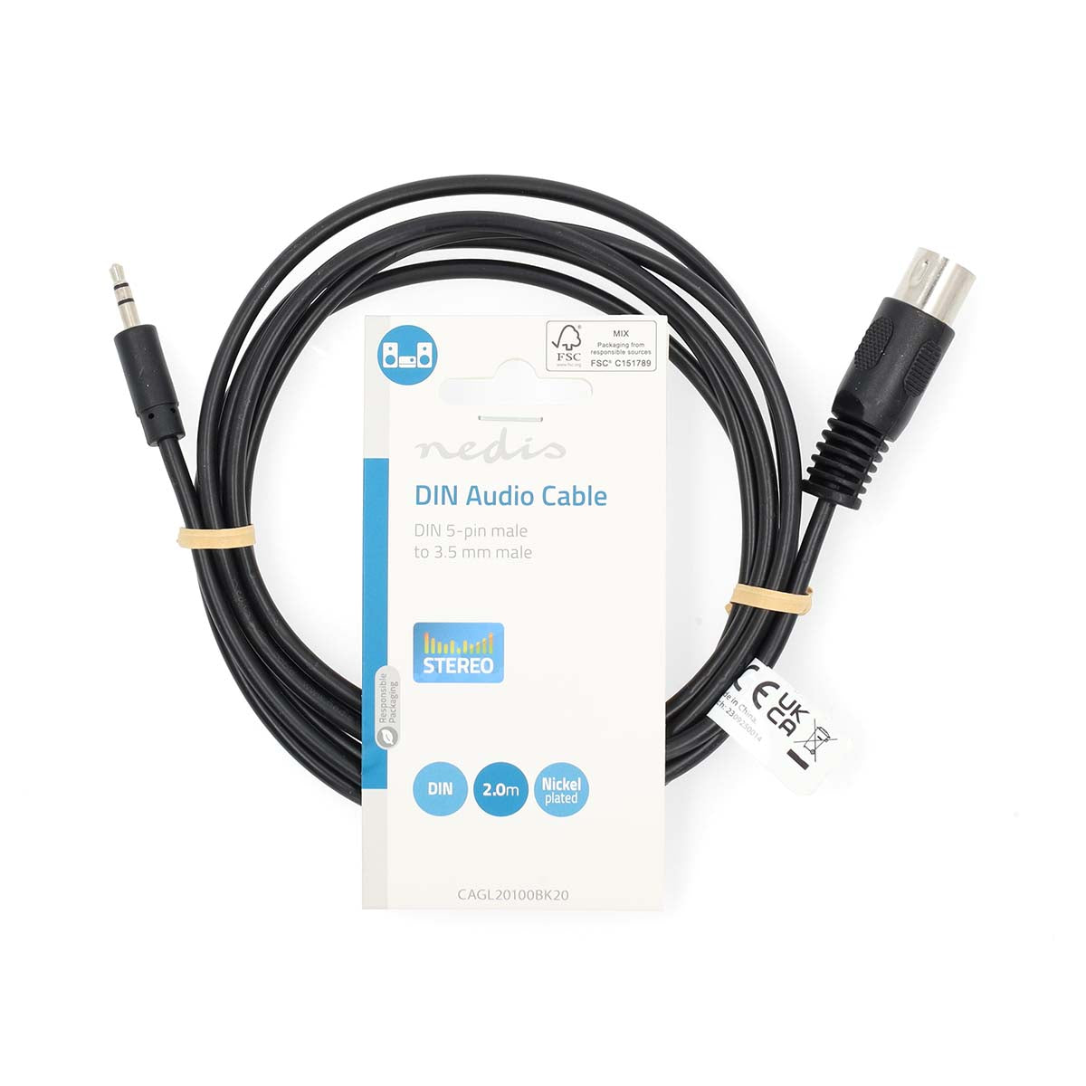 Cable de Audio DIN 5 pines macho | 3.5 mm Macho | Niquelado | 2.00 m | Redondo | PVC | Negro