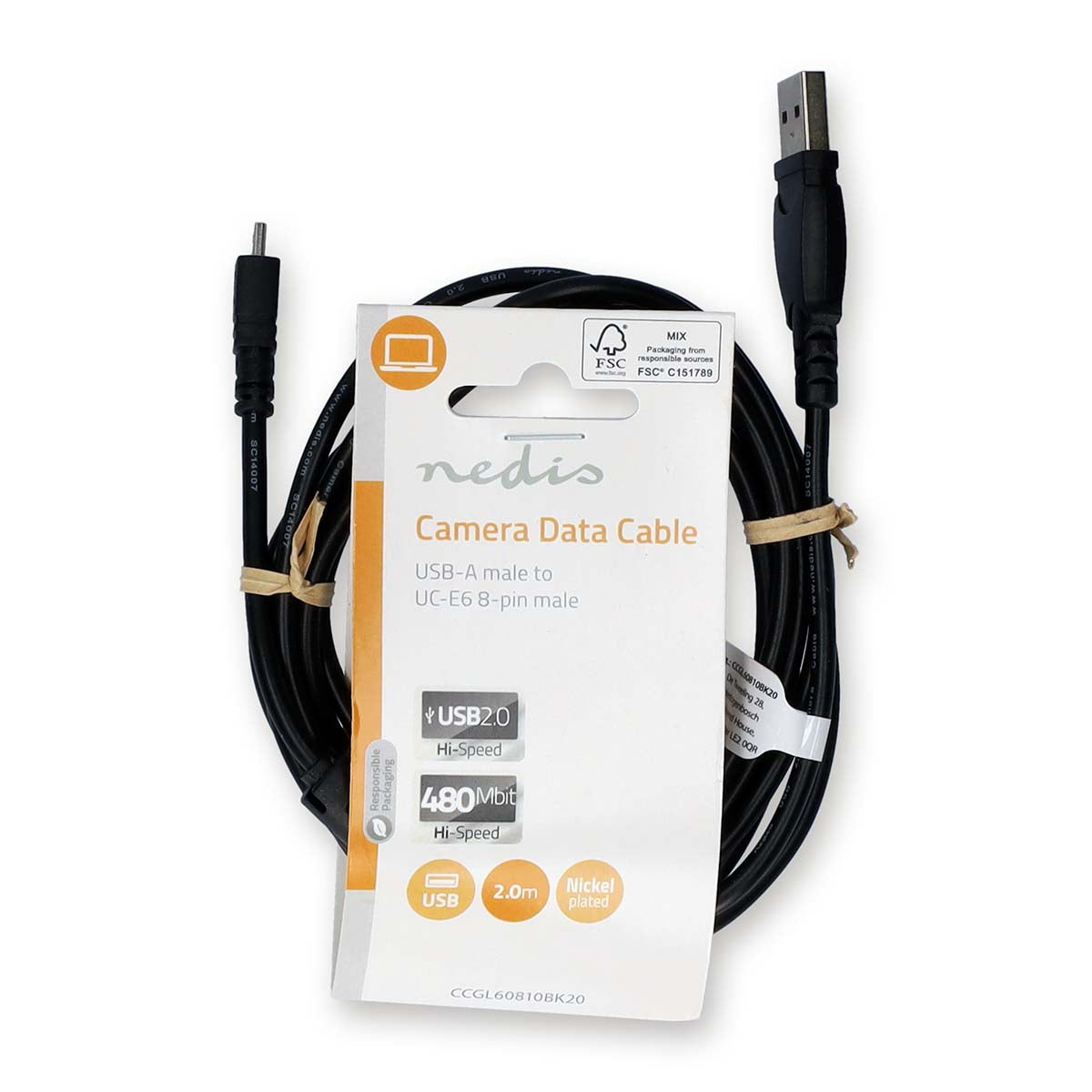 Cable USB 2.0 | USB-A Macho | UC-E6 8-clavijas macho | 480 Mbps | Niquelado | 2.00 m | Redondo | PVC | Negro