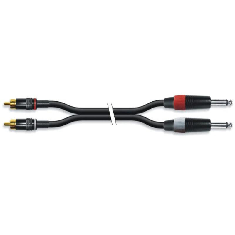 Doble Conector de 2 Jack 6.35 Macho a RCA L/R Señal Monocanal por Cable con Conectores Metalicos 10.m