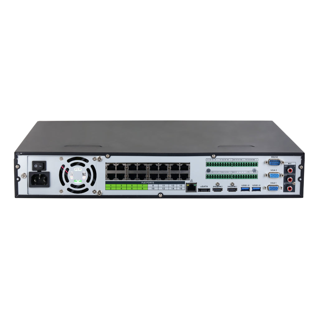 Grabador 64 Canales - NVR 64ch 384Mbps H265 2xHDMI 16PoE 4HDD E/S AI