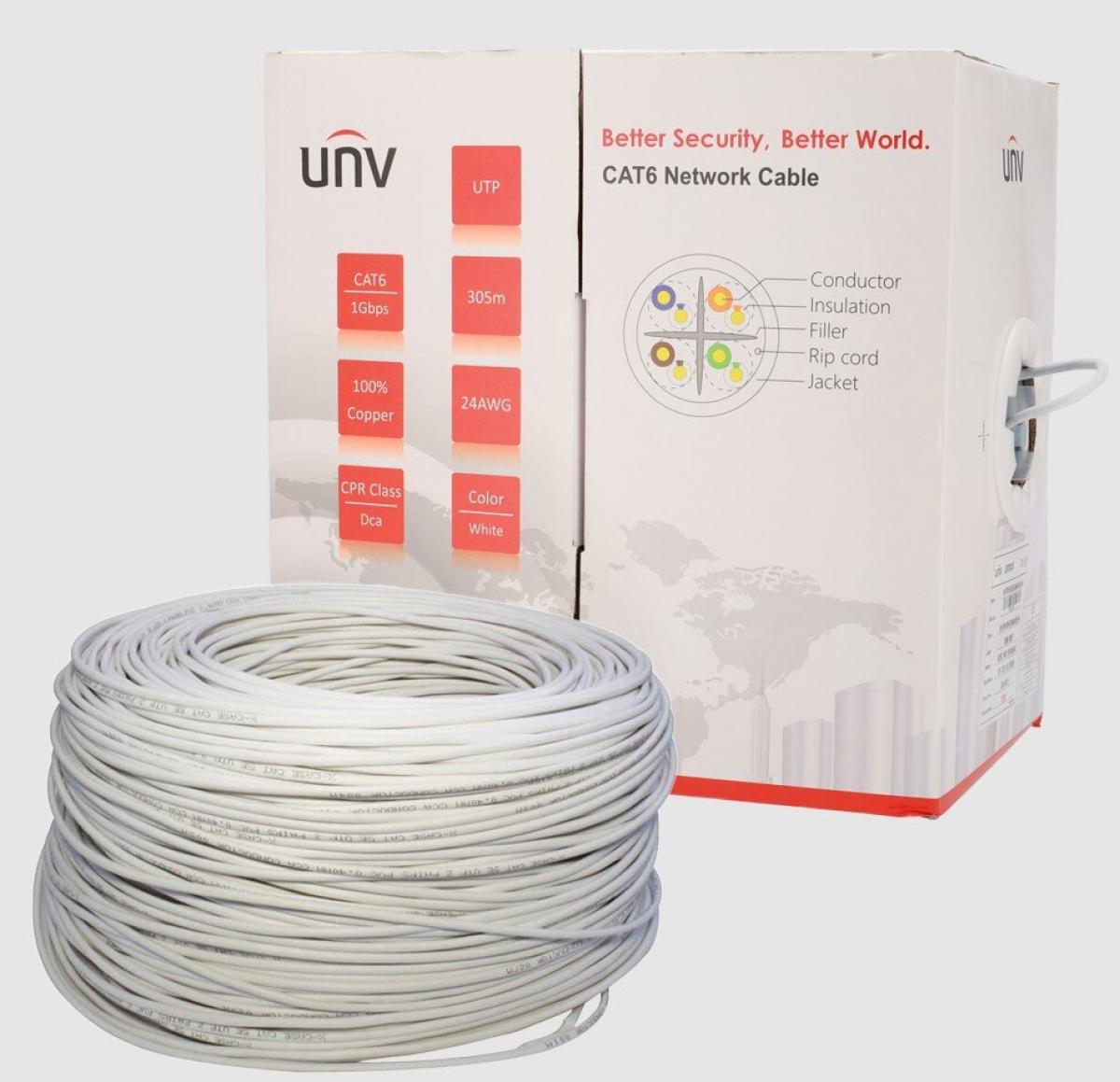 Bobina 305 metros Uniview cable UTP CAT 6 OFC,100% cobre 24 AWG CPR DCA LSZH